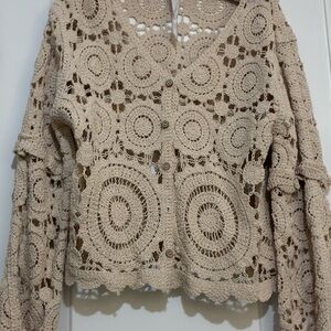 Crochet Beige Cardigan Sweater